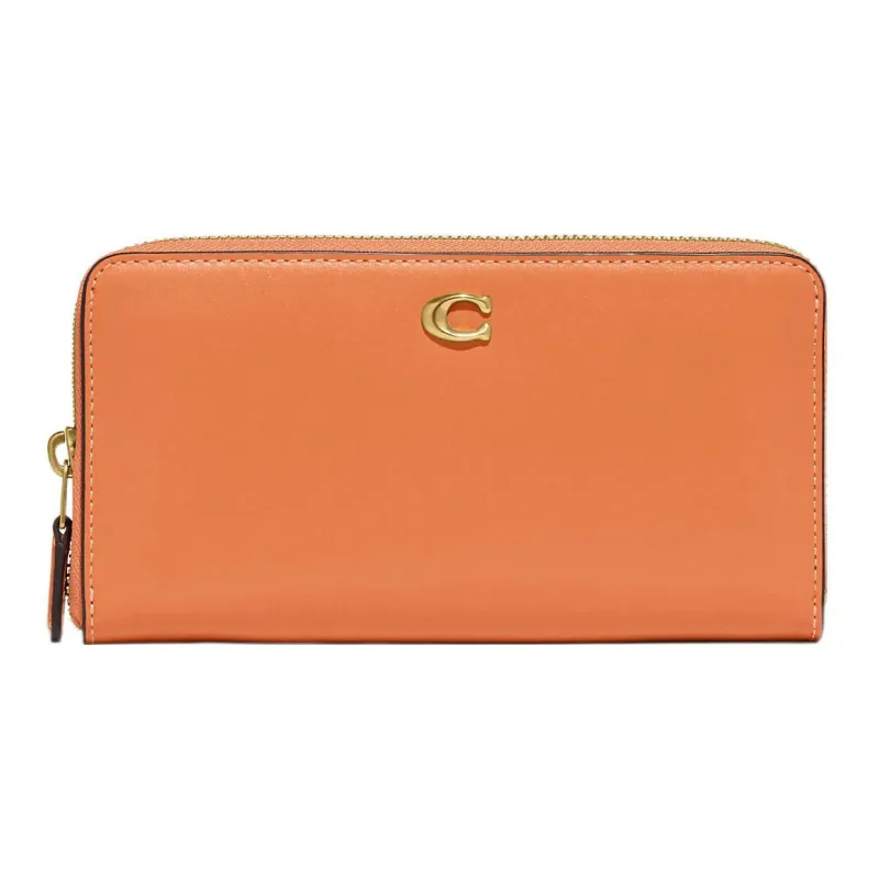 COACH Accordion Zip Calfskin Coin Purses Wallets Small Size Women's Orange-0