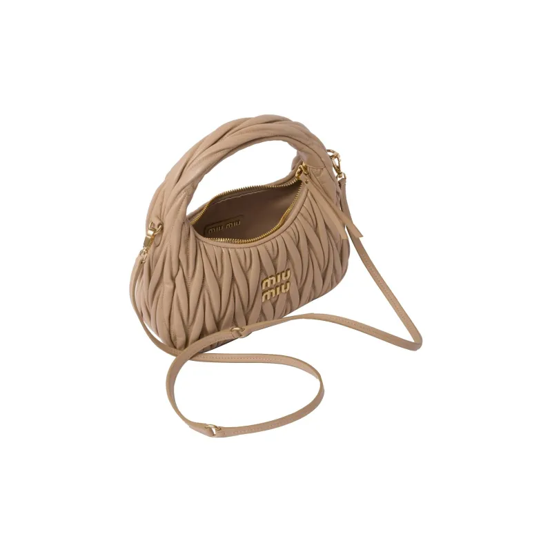 MIU MIU Sheepskin Hobo Bag, Shoulder Bag, Handbag Women's Sand Yellow-2
