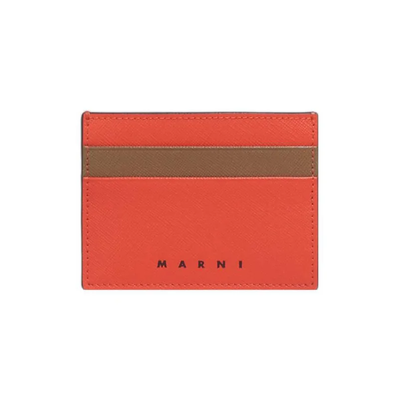 MARNI Leather Card Holder Men's Orange/Brown-0
