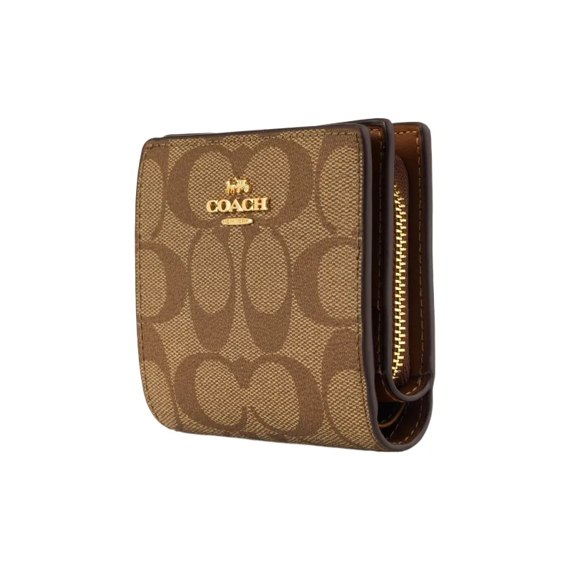 COACH Snap Wallet Monogram Canvas With Leather Cropped Foldable Card Holder, Wallet Women's Tan Monogram-1