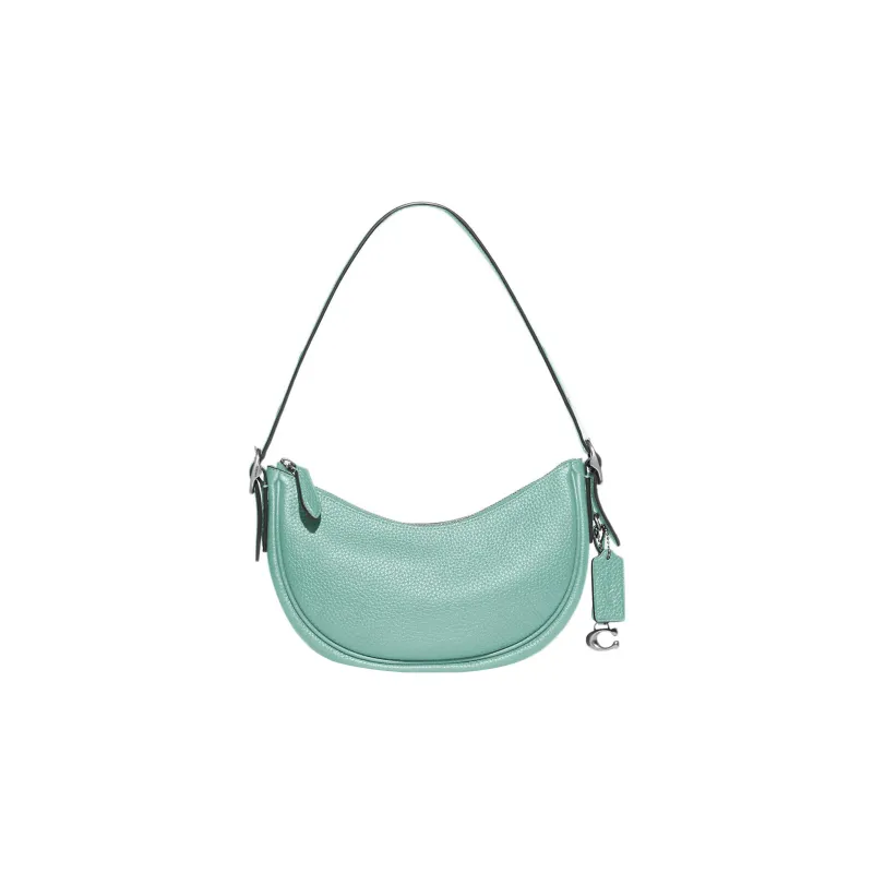 COACH Luna Pebbled Leather Half Moon Shoulder Bag Women's Cyan-0