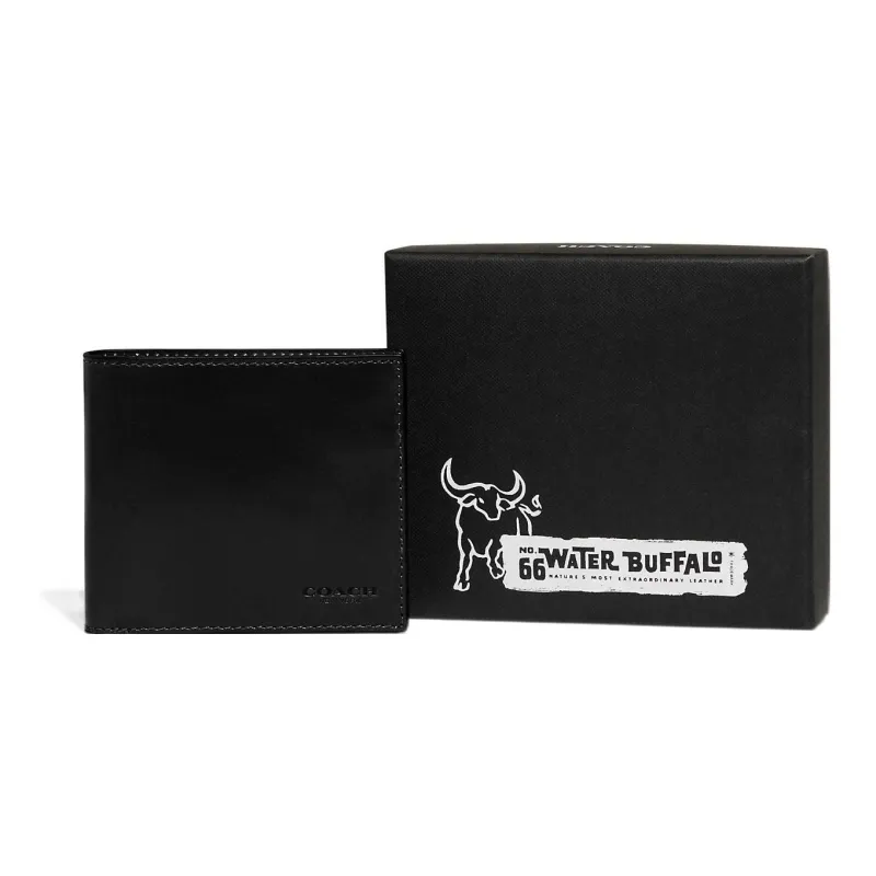 COACH Billfold Wallet Buffalo Leather Coin Purses Wallets Men's Black-2