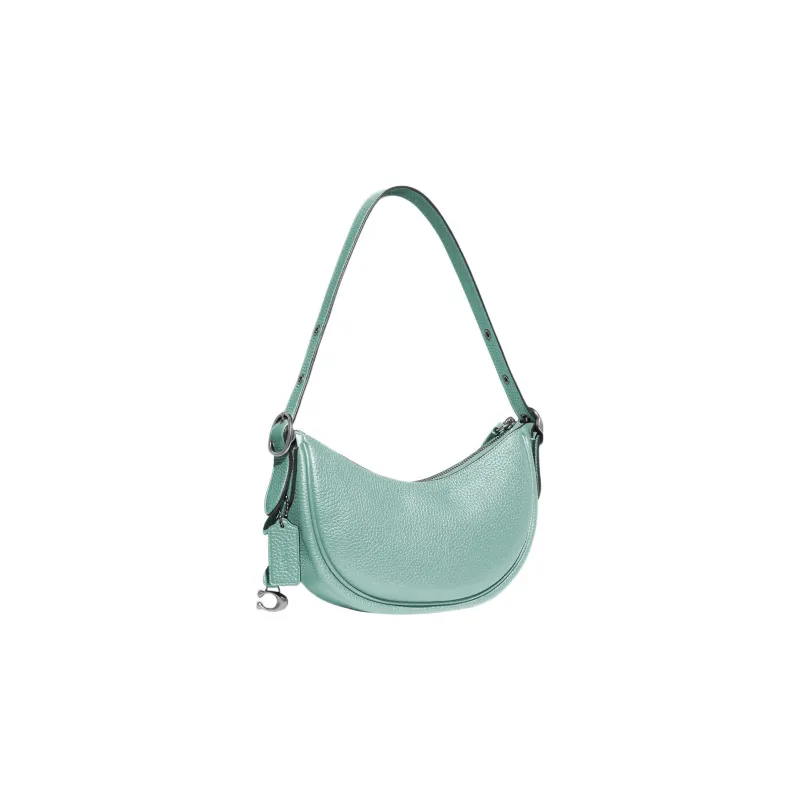 COACH Luna Pebbled Leather Half Moon Shoulder Bag Women's Cyan-1