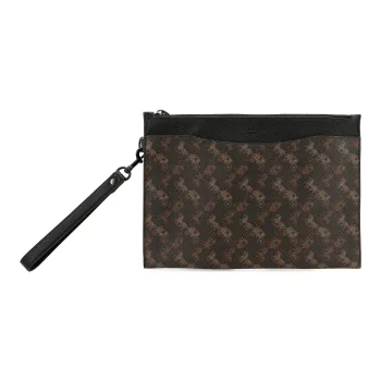 COACH Hitch Leather Canvas Clutch Medium Size Men's Dark Brown