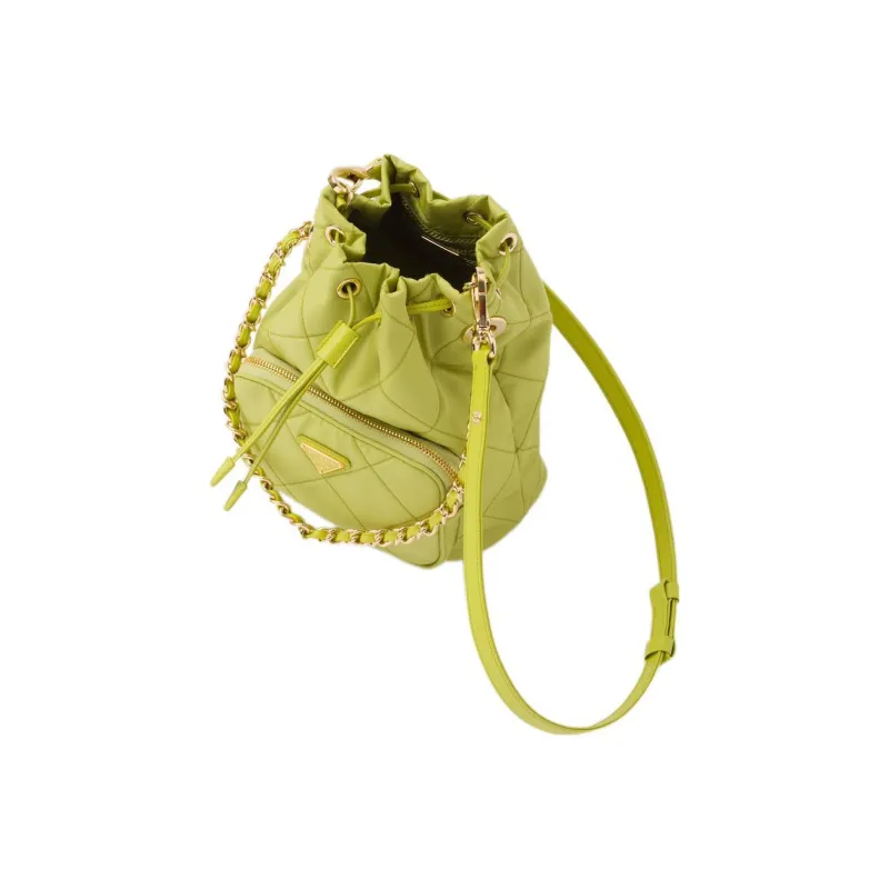 PRADA Re-Nylon Fabric Bucket Bag Portable Crossbody Bag Shoulder Bag Women's Lime Green-2