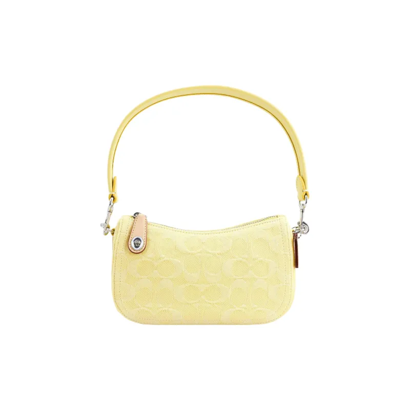 COACH Swinger Denim With Leather Crescent Bag, Handbag, Shoulder Bag Women's Yellow-0