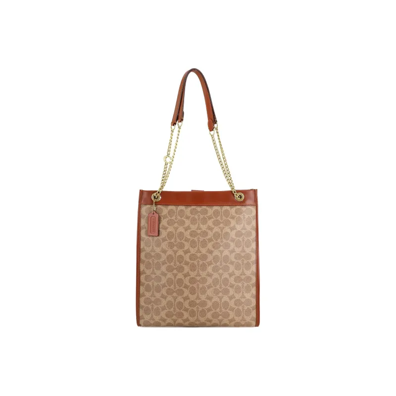 COACH Cashin Leather Tote Bag Shopping Bag Handbag Large Size Women's Brown & Monogram-0