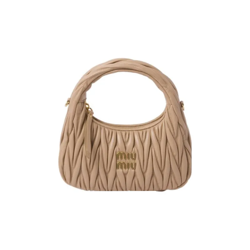 MIU MIU Sheepskin Hobo Bag, Shoulder Bag, Handbag Women's Sand Yellow-0
