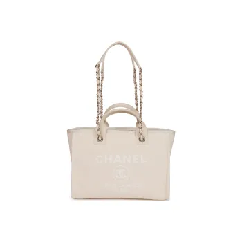 CHANEL Canvas Canvas Bag Tote Bag Shopping Bag Beach Bag Shoulder Bag Crossbody Bag Handbag Large Size Women's White
