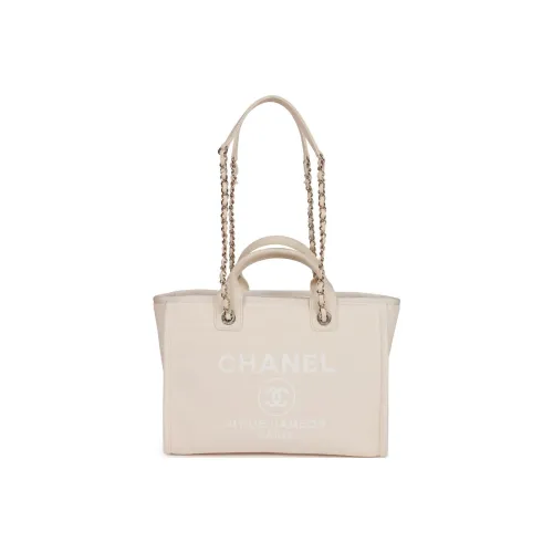CHANEL Canvas Canvas Bag Tote Bag Shopping Bag Beach Bag Shoulder Bag Crossbody Bag Handbag Large Size Women's White