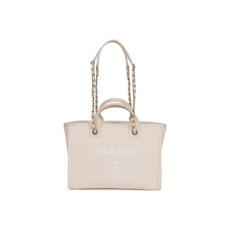 CHANEL Canvas Bag, Tote Bag, Shopping Bag, Beach Bag, Shoulder Bag, Crossbody Bag, Handbag Tubas Women's White-0