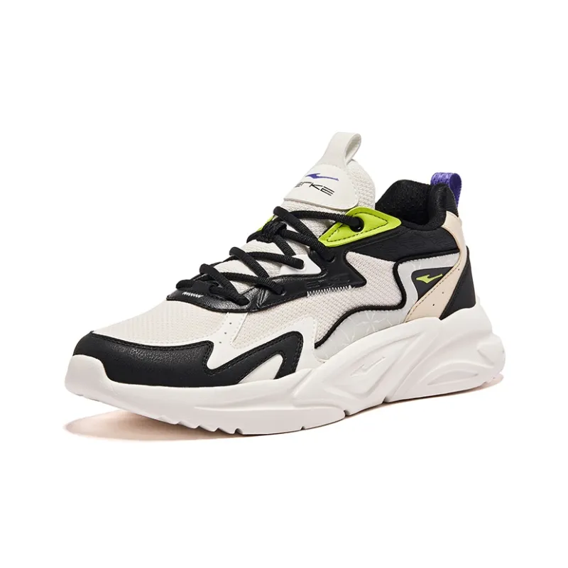 Erke Streams Cushioned Wear Resistant Height Increasing Low Top Casual Running Shoes Men's Jet Black Microcrystal White-2