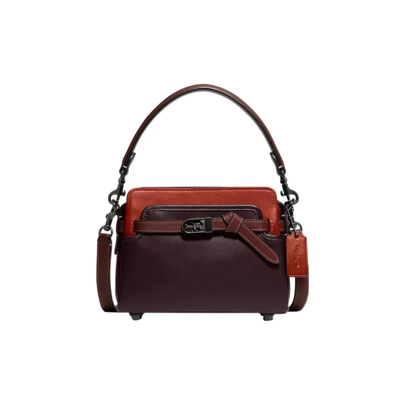 COACH Tate Leather Handbag Shoulder Bag Crossbody Bag Small Size Women's Red & Dark Brown-0