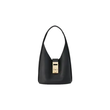 FERRAGAMO Vegetable Tanned Cow Leather Hobo Bag, One Shoulder Handbag Medium Size Women's Black