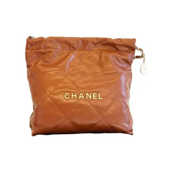 CHANEL Cow Leather Bucket Bag Handbag Shoulder Bag Small Size Women's Orange-Brown