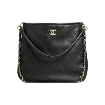 CHANEL Calfskin With Gold Tone Metal Handbag, Shoulder Bag Tubas Women's Black