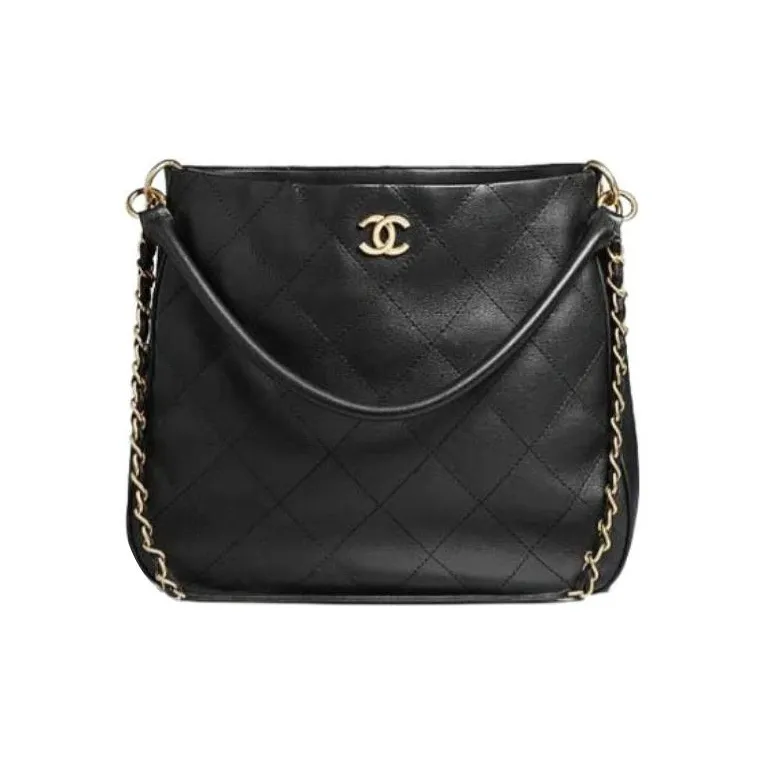 CHANEL Calfskin With Gold Tone Metal Handbag, Shoulder Bag Tubas Women's Black-0