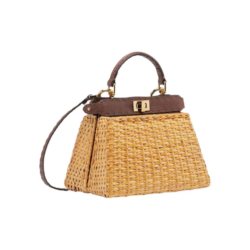 FENDI Peekaboo ISeeU Cow Leather With Wicker Strips Shoulder Bag Crossbody Bag Handbag Extra Small Women's Brown-1
