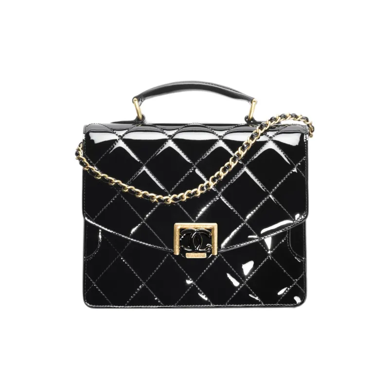 CHANEL Patent Leather Handbag, Shoulder Bag, Crossbody Bag Women's Black-0