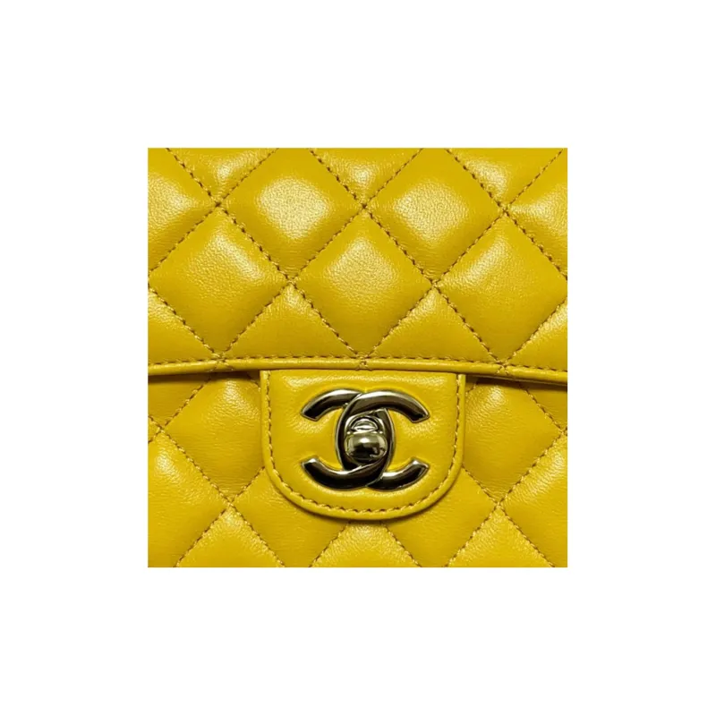 CHANEL Lambskin Chain Bag, Shoulder Bag, Crossbody Bag Mini Women's Yellow-2