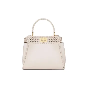 FENDI Peekaboo Leather Shoulder Bag, Crossbody Bag, Handbag Mini Women's Ecru