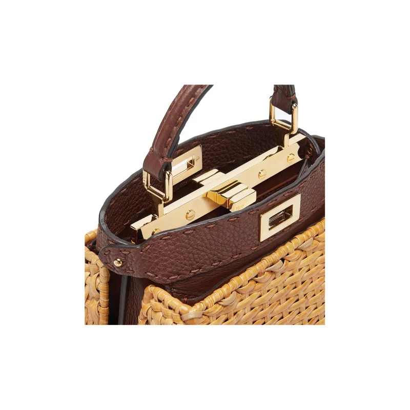 FENDI Peekaboo ISeeU Cow Leather With Wicker Strips Shoulder Bag Crossbody Bag Handbag Extra Small Women's Brown-3