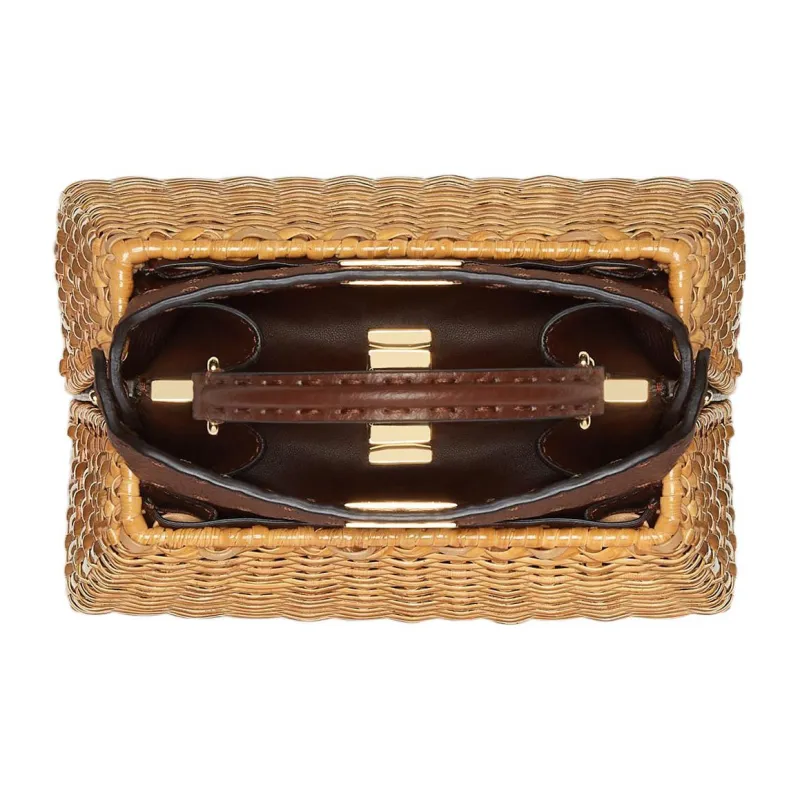 FENDI Peekaboo ISeeU Cow Leather With Wicker Strips Shoulder Bag Crossbody Bag Handbag Extra Small Women's Brown-2
