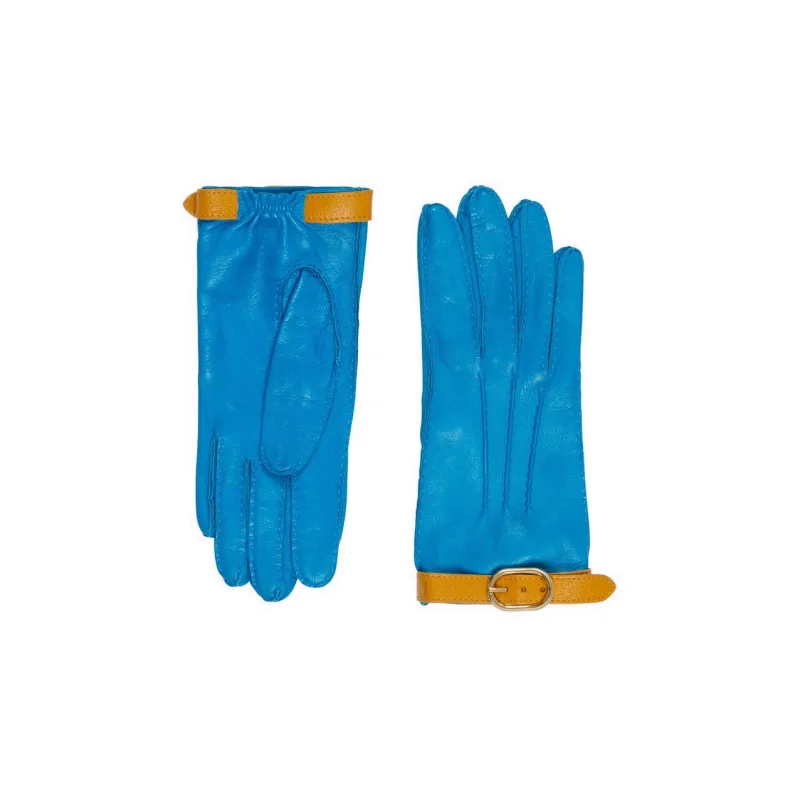 GUCCI Leather Gloves Women's Blue-0