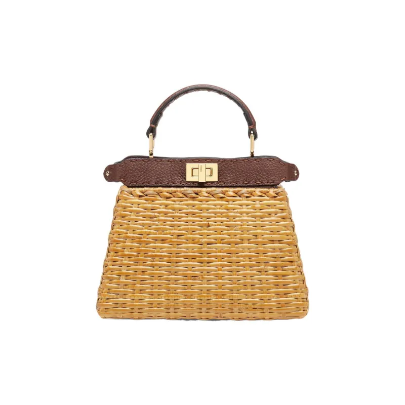 FENDI Peekaboo ISeeU Cow Leather With Wicker Strips Shoulder Bag Crossbody Bag Handbag Extra Small Women's Brown-0