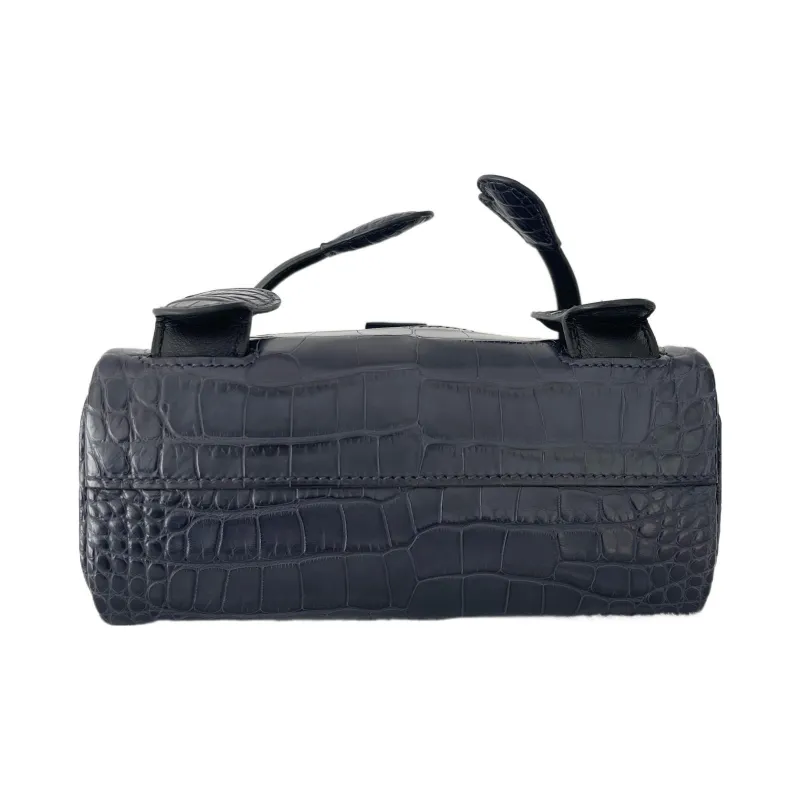 HERMES Kelly Doll Matte Crocodile Leather Swift Leather Handbag Regular Women's Black/Indigo-5