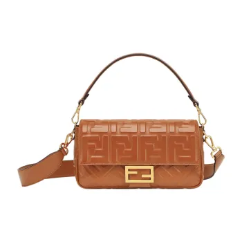 FENDI Baguette Nappa Leather Portable Crossbody Bag Shoulder Bag Women's Brown