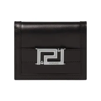 VERSACE Cow Leather Patchwork With Sheepskin Wallet Women's Black