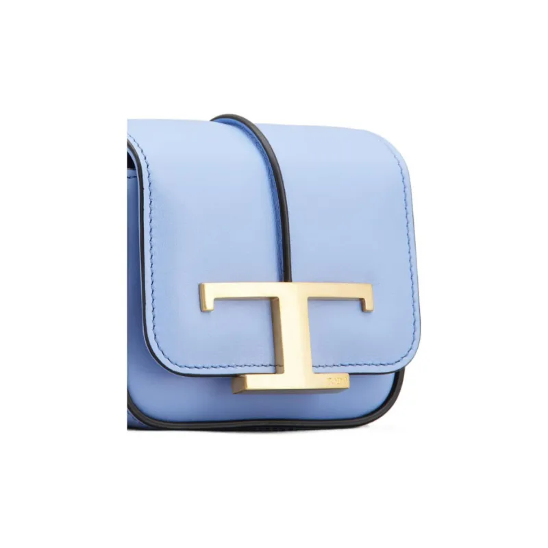 TOD'S Timeless Cow Leather Messenger Bag, Crossbody Bag, Shoulder Bag Mini Women's Blue-3