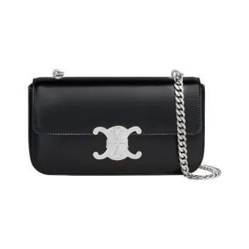 CELINE Triomphe Satin Calfskin Shoulder Bag Handbag Shoulder Bag Women's Black