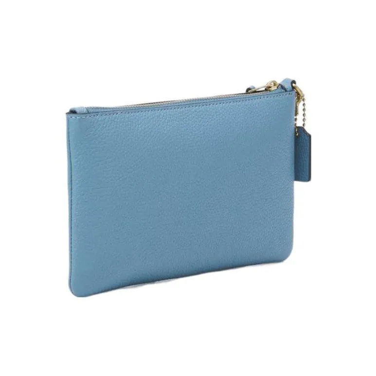COACH Wristlet Leather Shoulder Bag Mahjong Pochette Clutch Coin Purse Handbag Small Size Women's Ice Blue-1