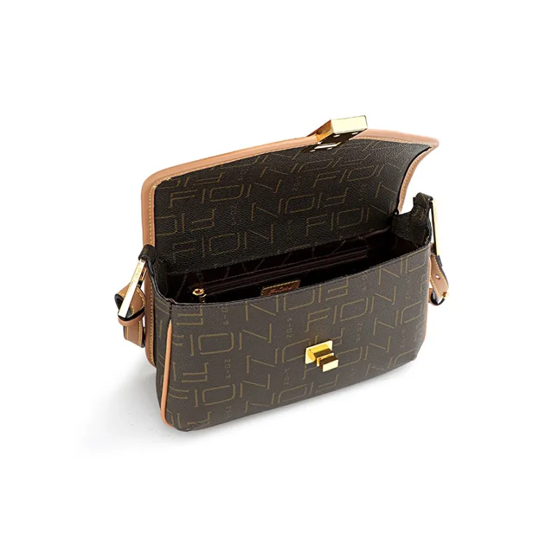FION Canvas Bag Fashion Small Square Bag Niche Premium Combo Bag University Student Backpack Shoulder Bag Women's Brown-3