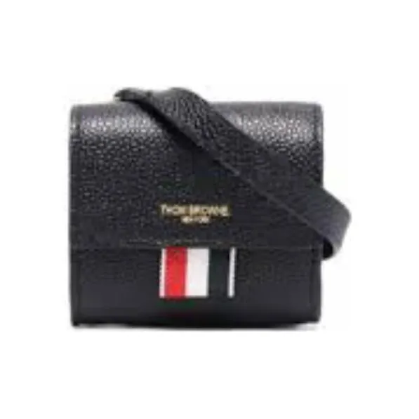 THOM BROWNE· Satin Logo Pebble Leather Coin Purse Small Size Men's Black-1