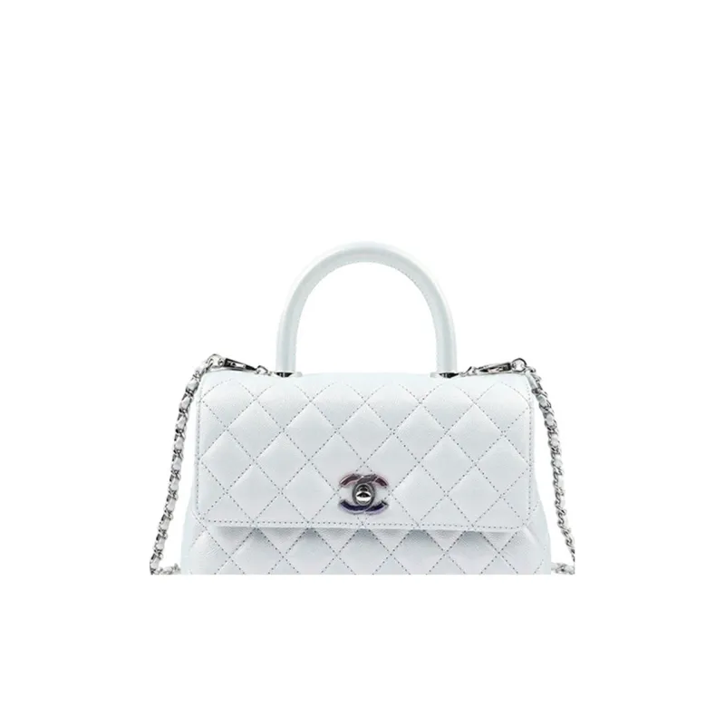 CHANEL Coco Handle Embossed Calfskin Shoulder Bag, Crossbody Bag, Handbag Women's Iridescent Blue-2