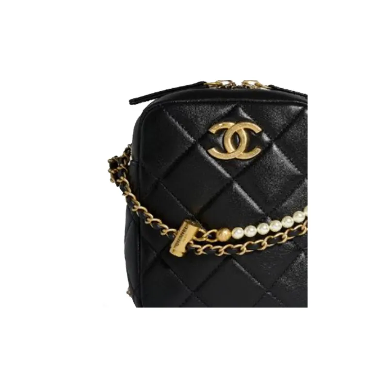 CHANEL Sheepskin Cell Phone Pouch, Camera Bag, Shoulder Bag, Crossbody Bag Women's Black-1