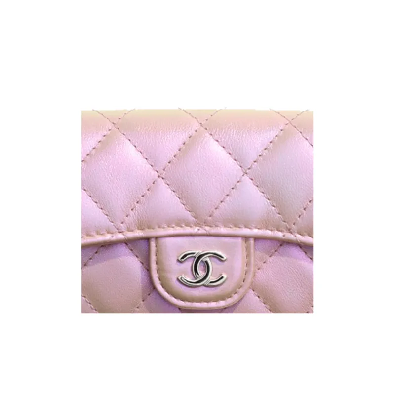 CHANEL 21K Winter Iridescent Calfskin Lip Cover Card Holder Wallet Women's Light Pink Red-3