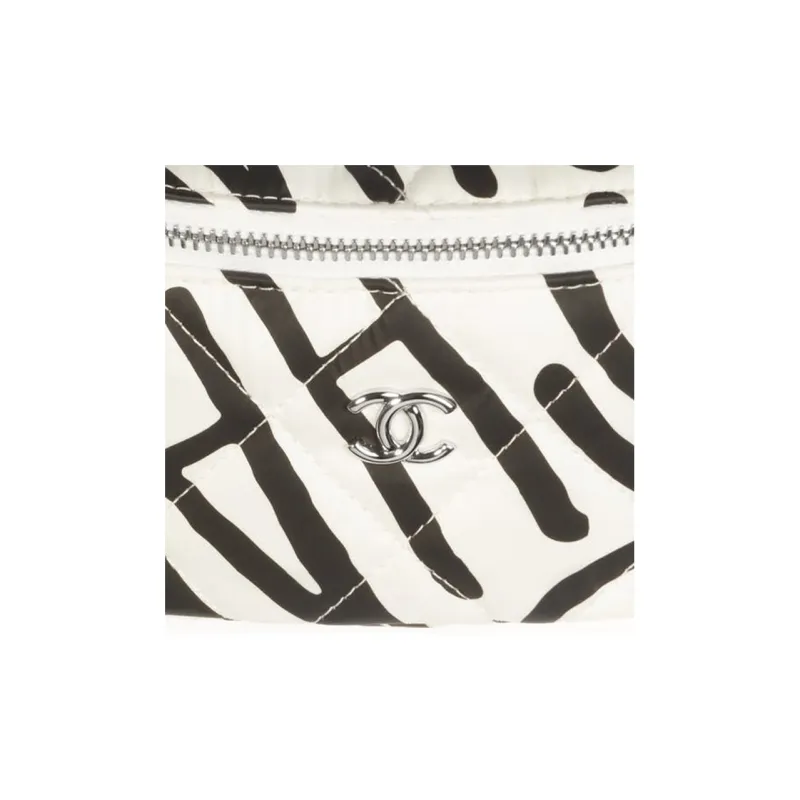 CHANEL NEIGE Ski Series Leather Wrist Bag Zipper Coin Purse Women's Black White-1