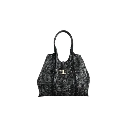 TOD'S Timeless Sherpa Bonded Leather Tote Bag Shopping Bag Handbag Medium Size Women's Black