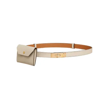 HERMES Calfskin Leather Belts Women's Ecru Width 1.8cm