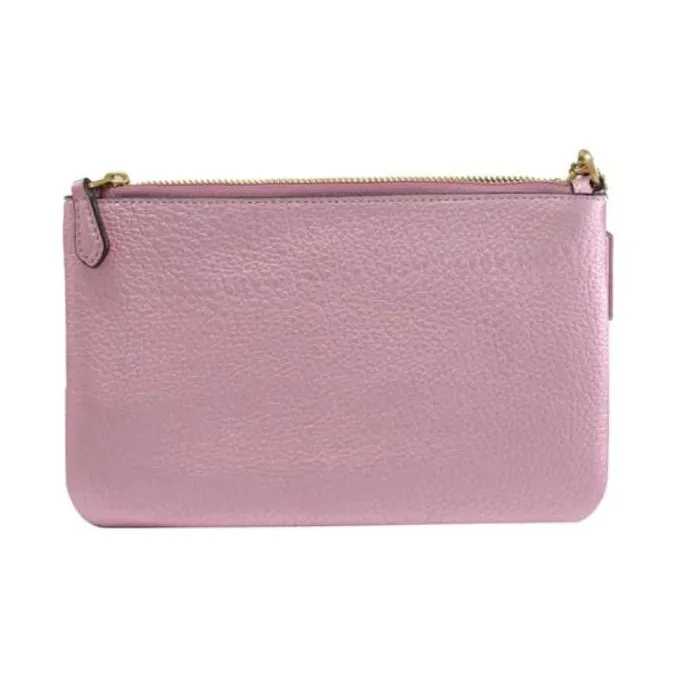COACH Wristlet Cow Leather Clutch Wrist Bag Small Size Women's Pink-2