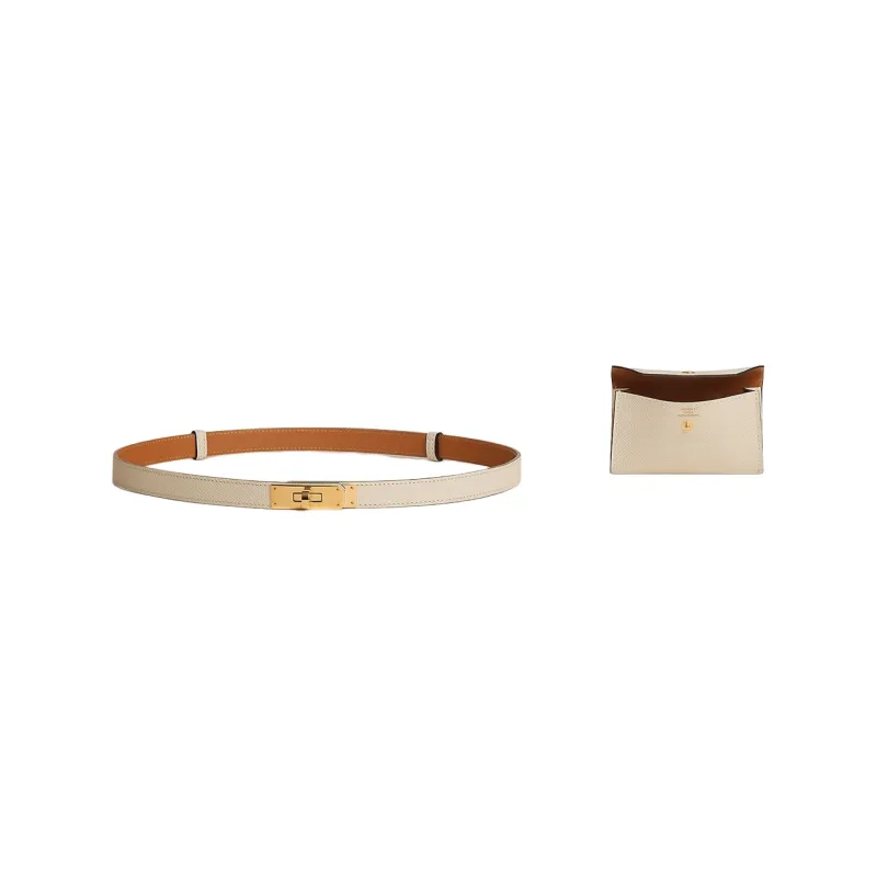 HERMES Double Sided Calfskin Leather Belts Women's Ecru Width 1.8cm-1