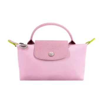 LONGCHAMP Le Pliage Green Cow Leather Trim Dumpling Bag Handbags Small Size Women's Pink