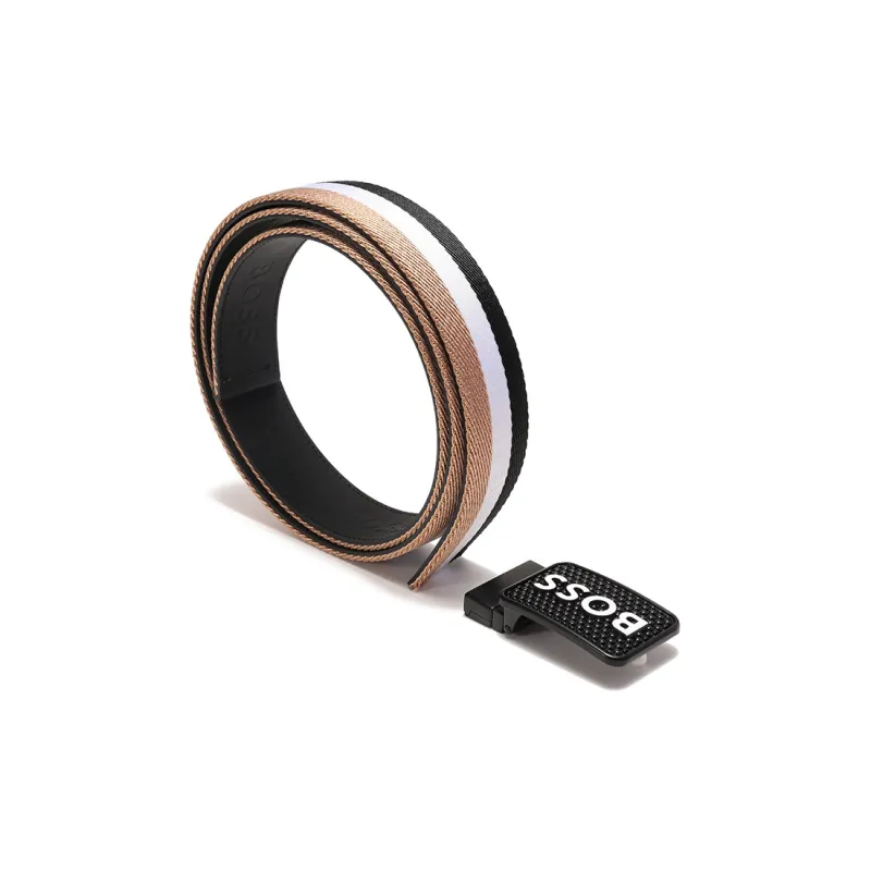 HUGO BOSS Leather Belts Men Black White Brown Stripes/Black-1