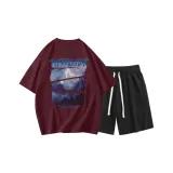 Burgundy T-Shirts+Black Shorts