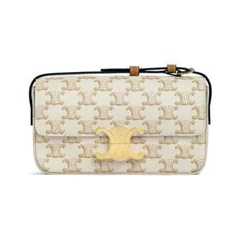 CELINE Triomphe Cow Leather Shoulder Bag, Crossbody Bag Women's White/Khaki