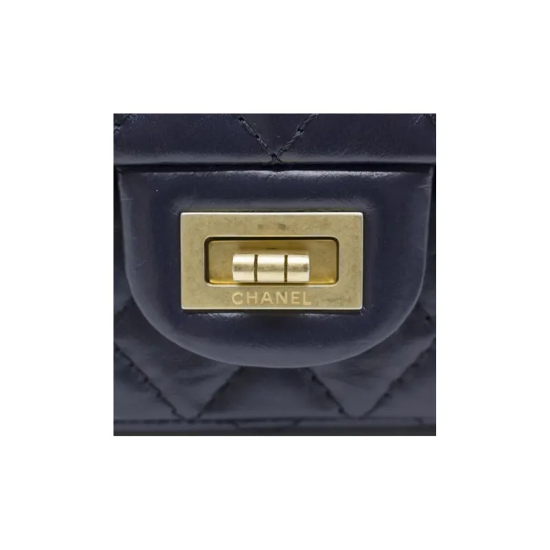 CHANEL Calfskin Flap Bag Shoulder Bag Women's Marine Blue-4